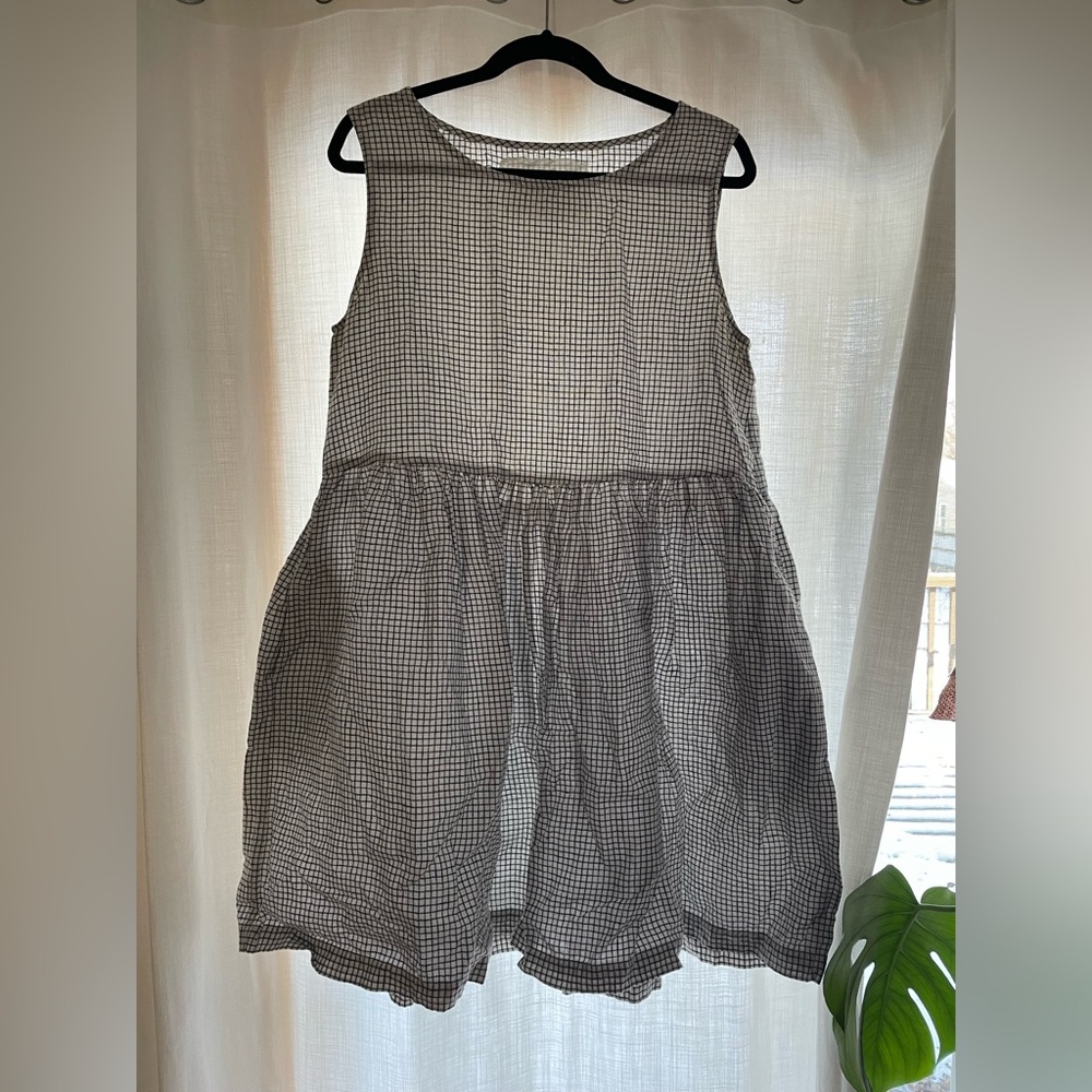 Smock linen dress from notPERFECTLINEN m/l small check pattern